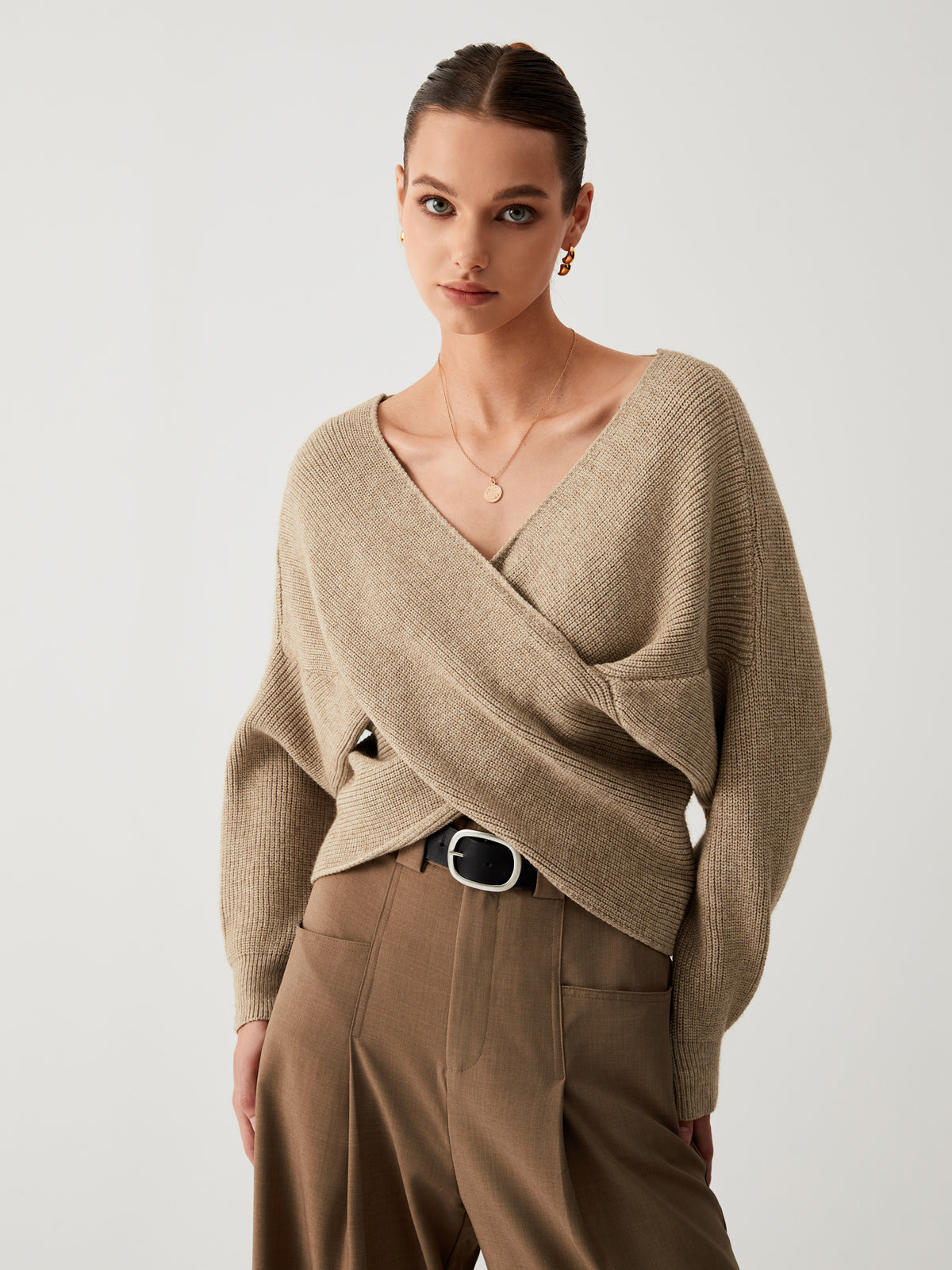 Cross My Heart Trendy Oversized Crop Sweater Khaki / XS Sweaters L