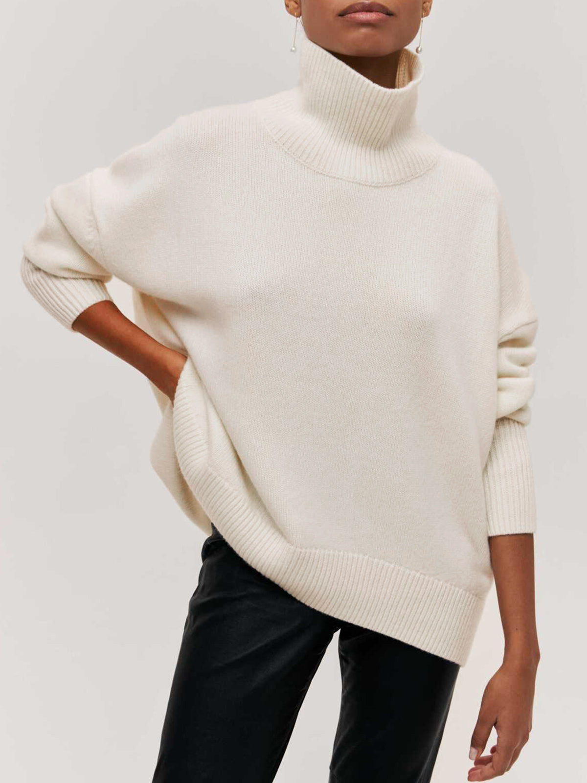Turtleneck Long Sleeve Ribbed Oversized Sweater 3