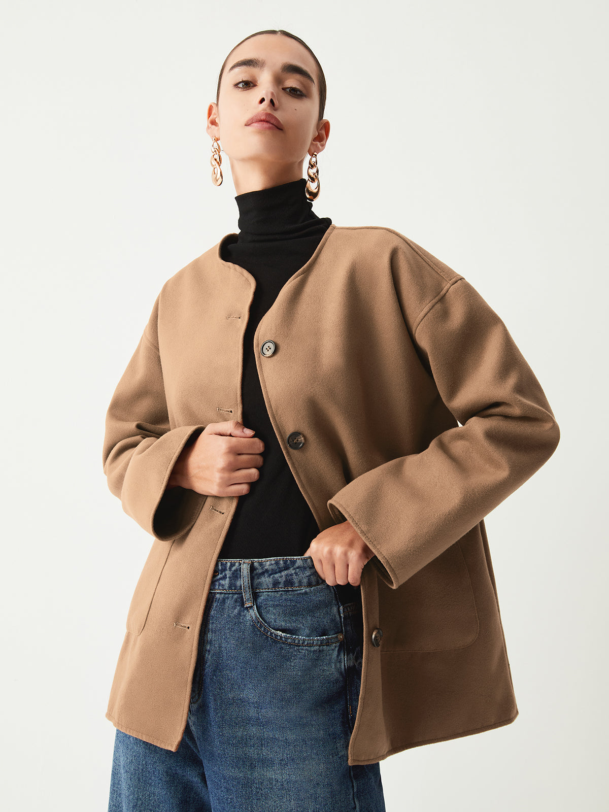 Double Pockets Cotton Blend Modern Jacket With Matching