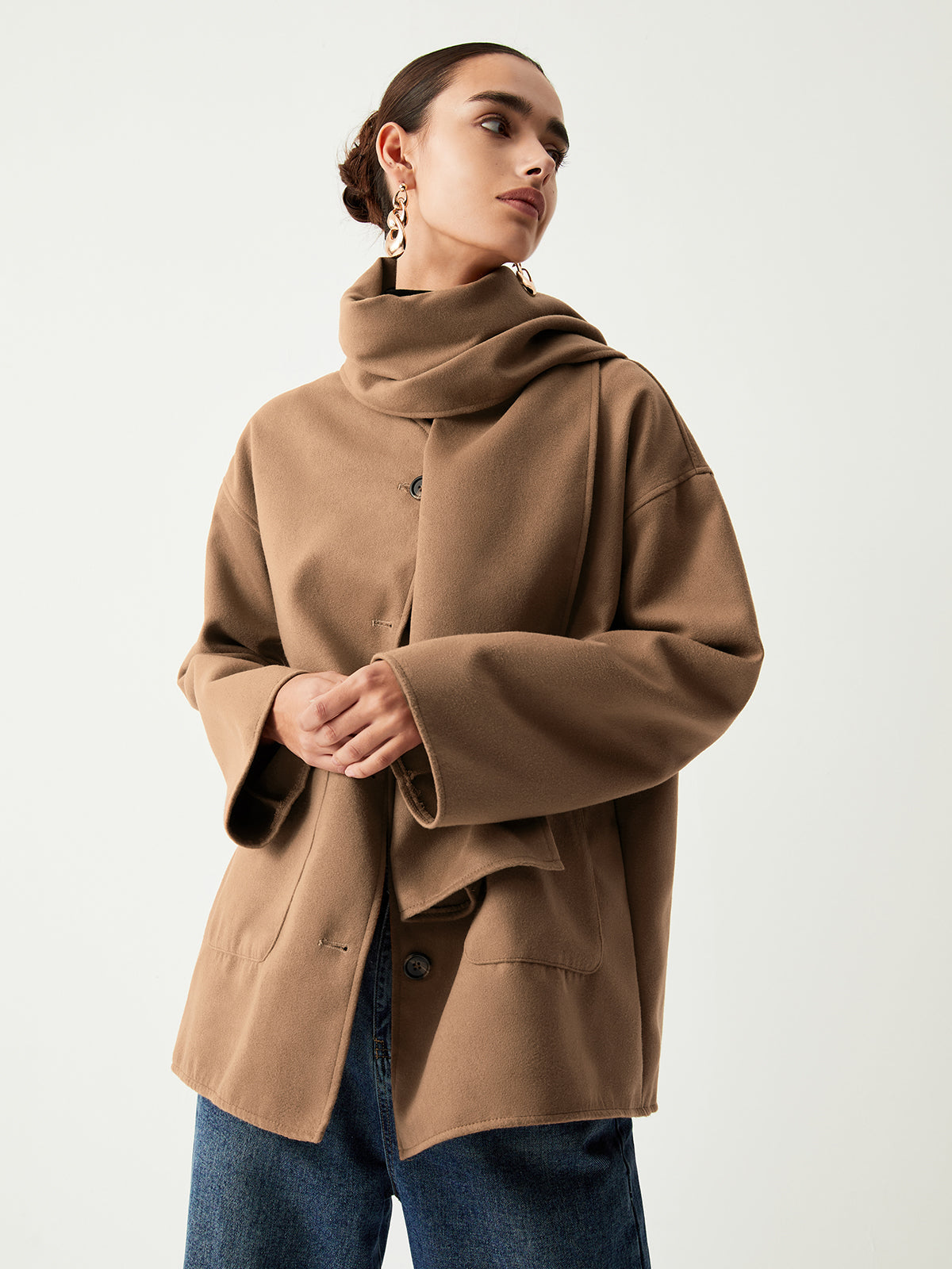 Double Pockets Cotton Blend Modern Jacket With Matching