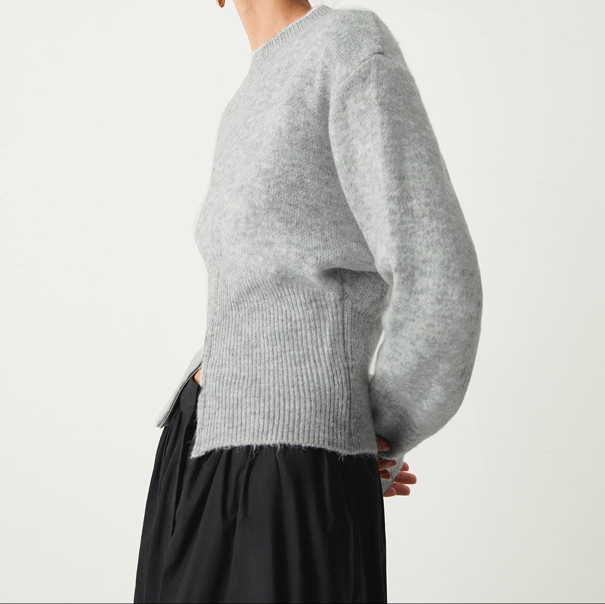 Mock Neck Long Sleeve Side Zip Hem Knit Sweater 4