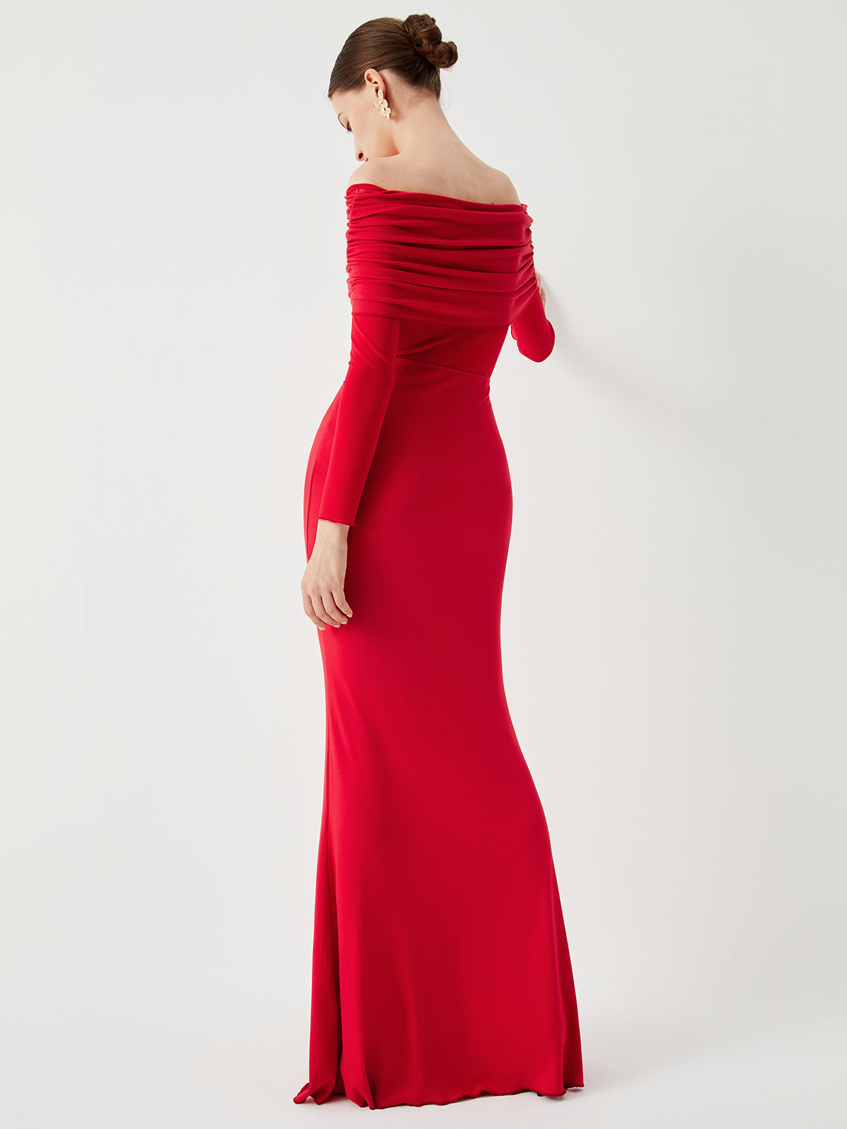 Abriella Off Shoulder Overfold Mesh Maxi Dress - View 9