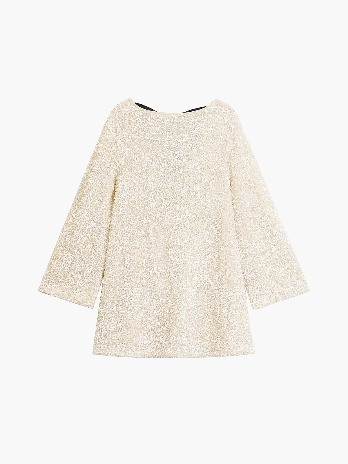 Sequin Bow Neck Long Sleeve Swing Mini Dress - View 3