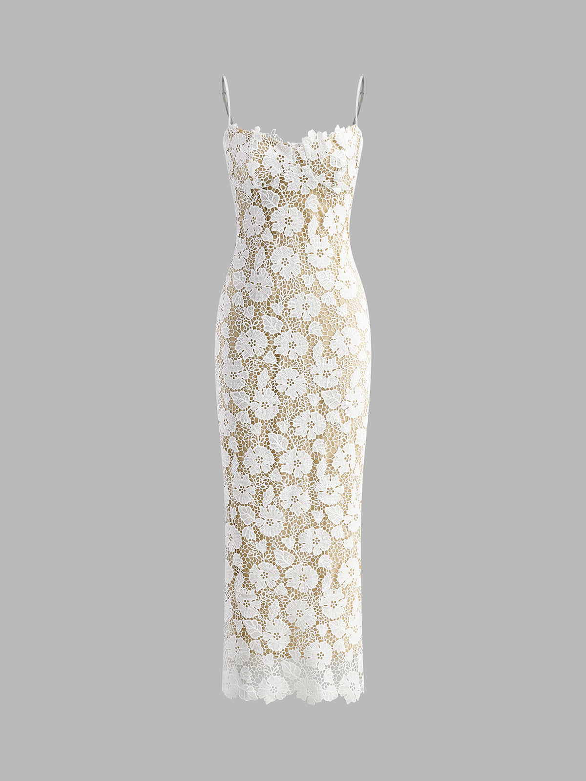 All Over Floral Lace Spaghetti Strap Bodycon Sheath Maxi Dress