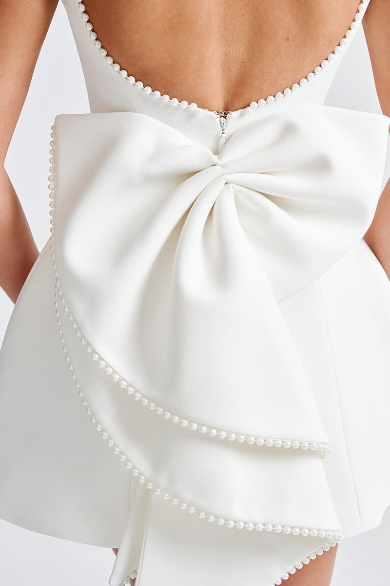 Cecila Bowknot Pearl Backless Mini Dress in White - View 3