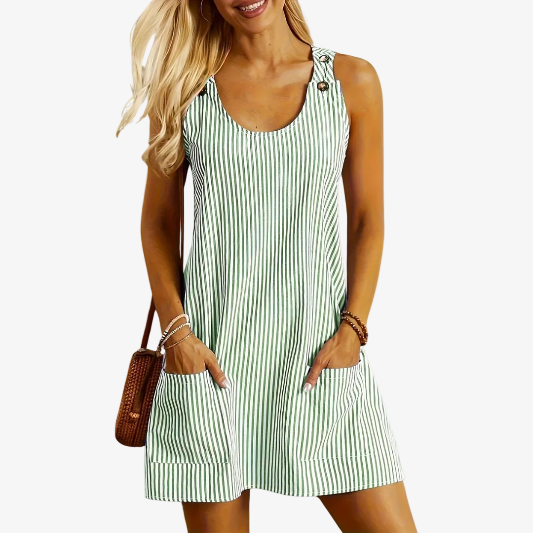 Striped Scoop Neck Sleeveless Pocket Mini Dress 5