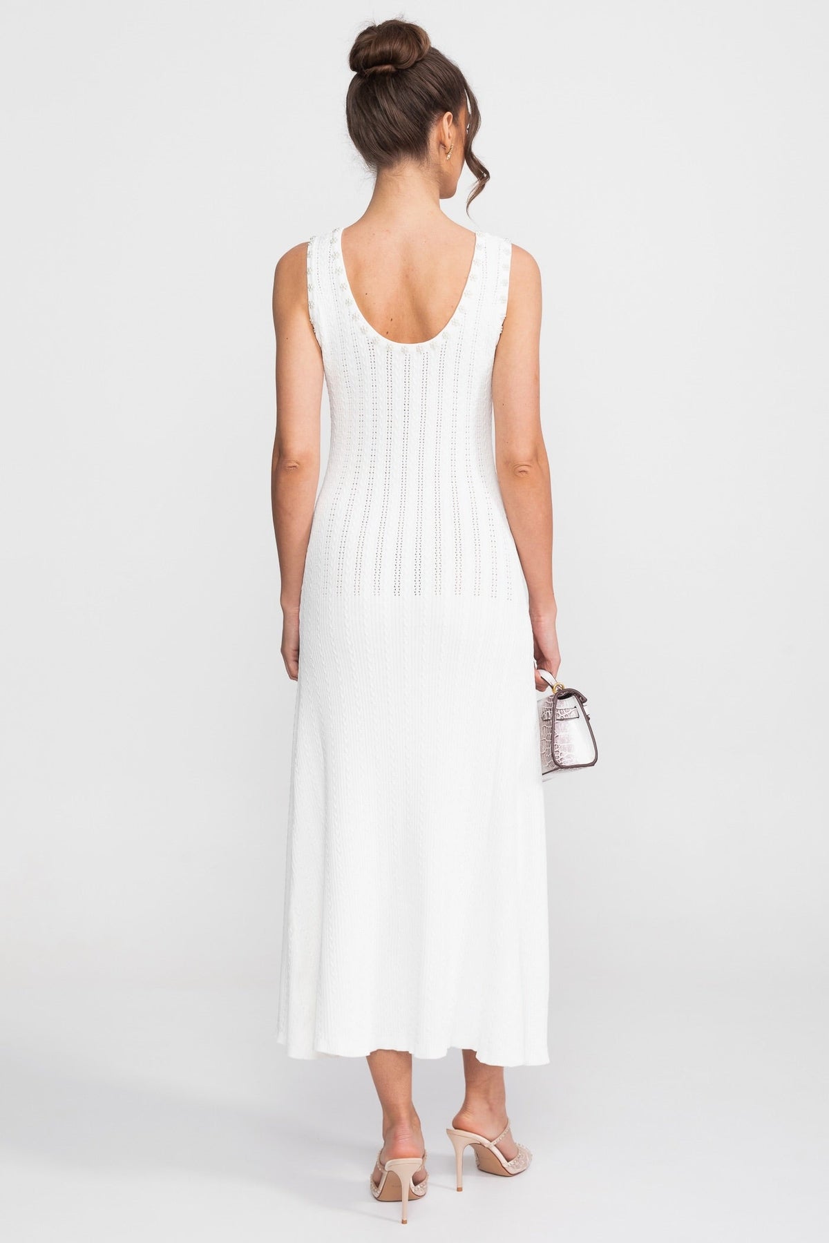 Ribbed Pointelle Pearl Button Cropped Cardigan Sleeveless Set - View 5