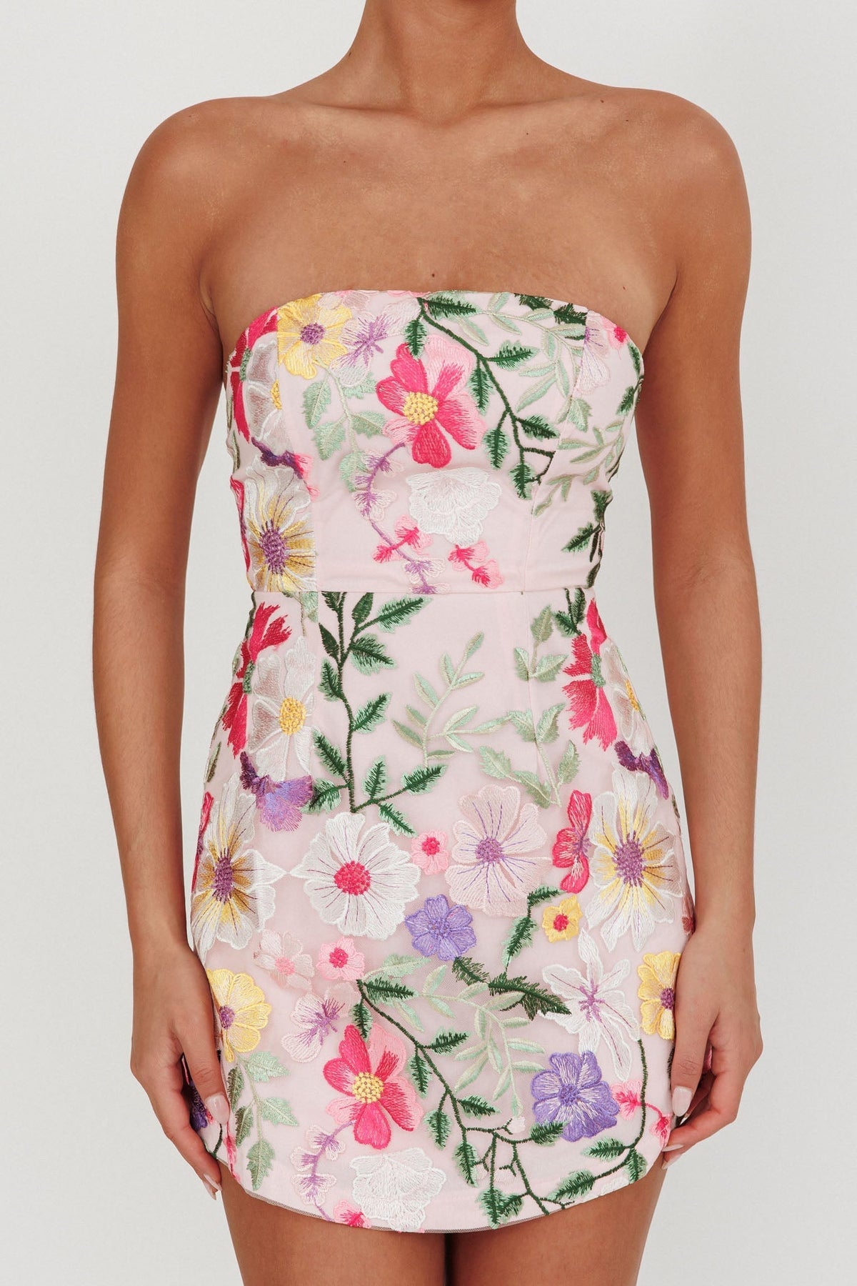 Floral Appliqué Strapless Mini Dress 3
