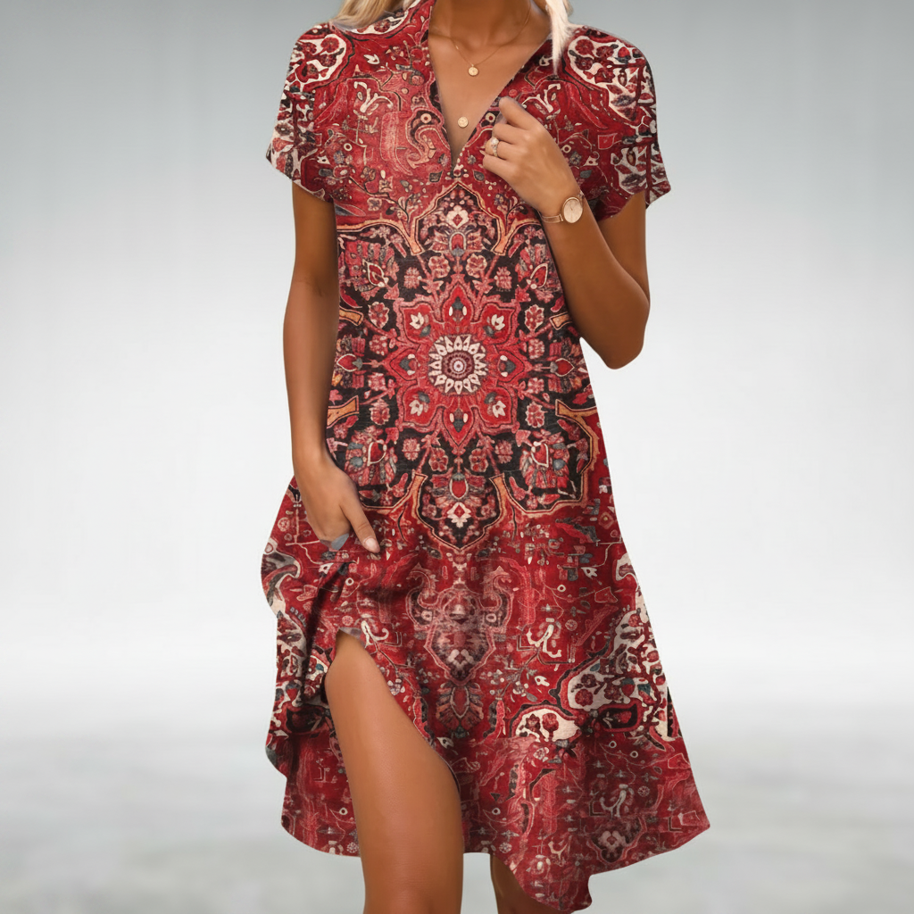 Floral Print Short Sleeve Button Front Midi Dress 5