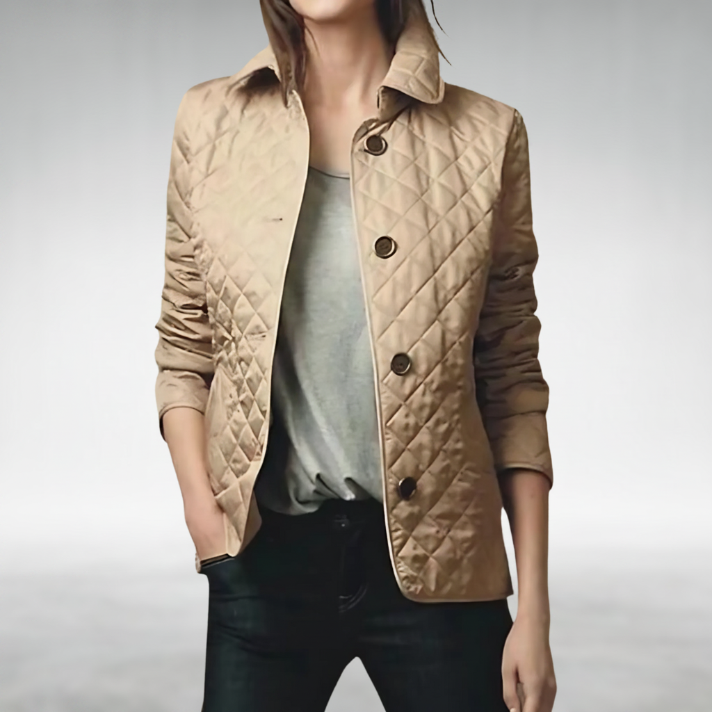 Diamond Quilted Button Front Collared Jacket