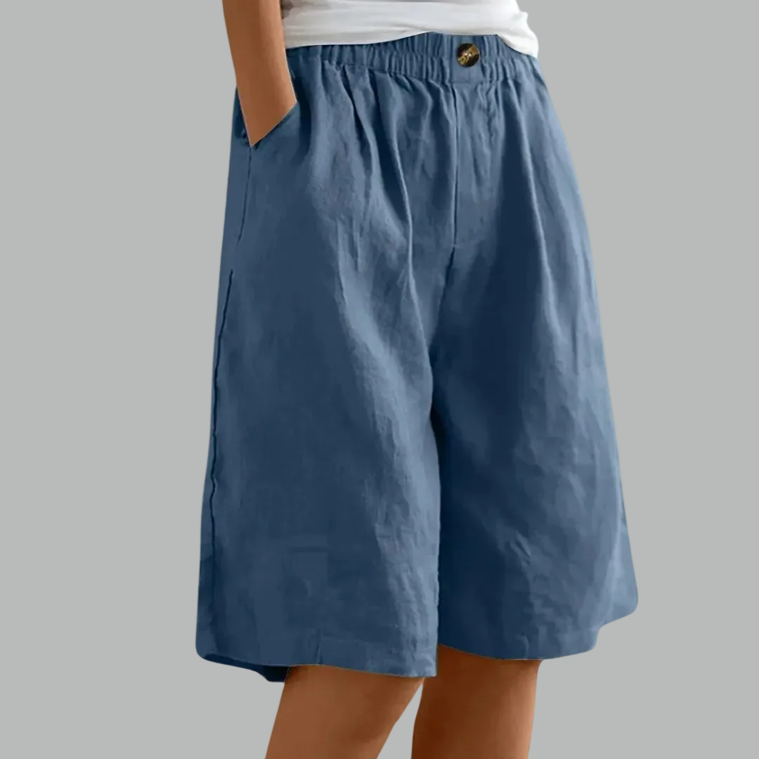 High Waist Elastic Linen Look Bermuda Shorts 4