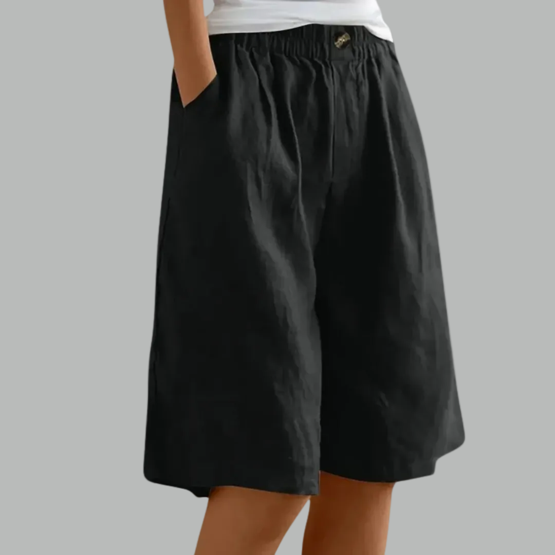 High Waist Elastic Linen Look Bermuda Shorts 3