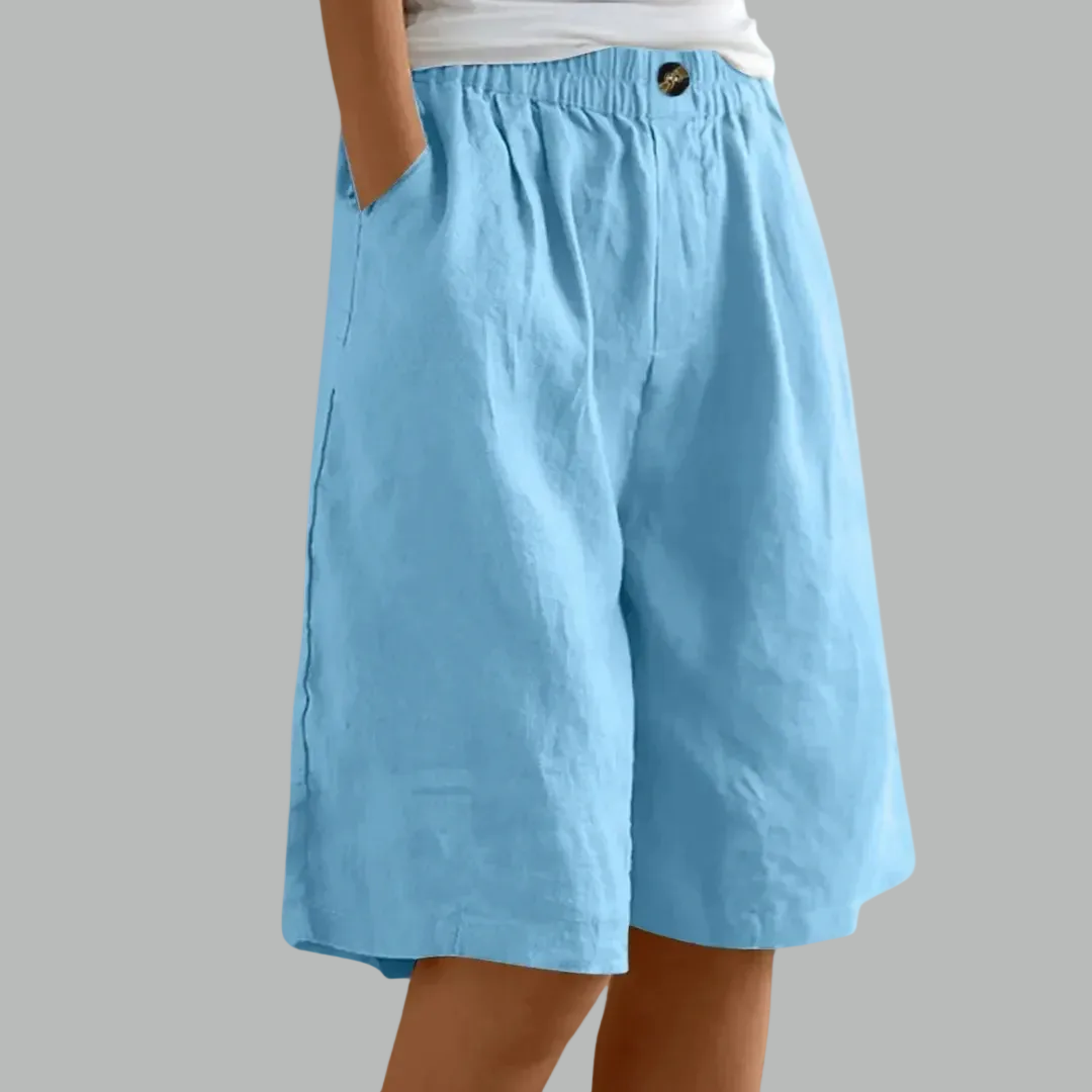 High Waist Elastic Linen Look Bermuda Shorts 2