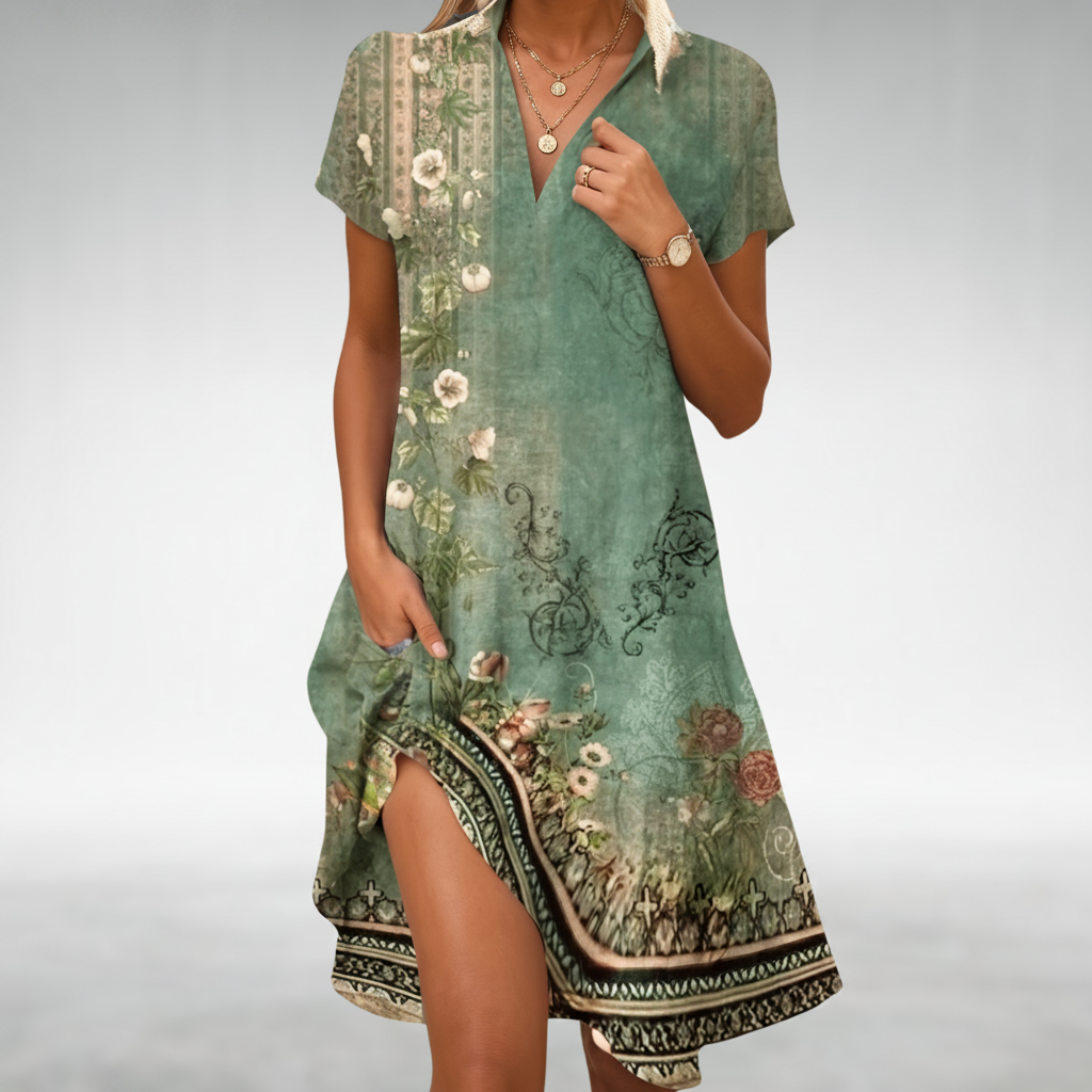 Floral Print Short Sleeve Button Front Midi Dress 4