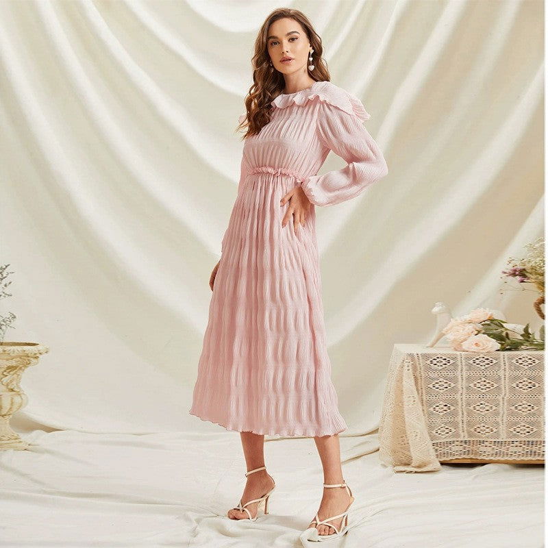 Bazaar Fall French Sweet Lace Collar Long Sleeve Dress - View 2