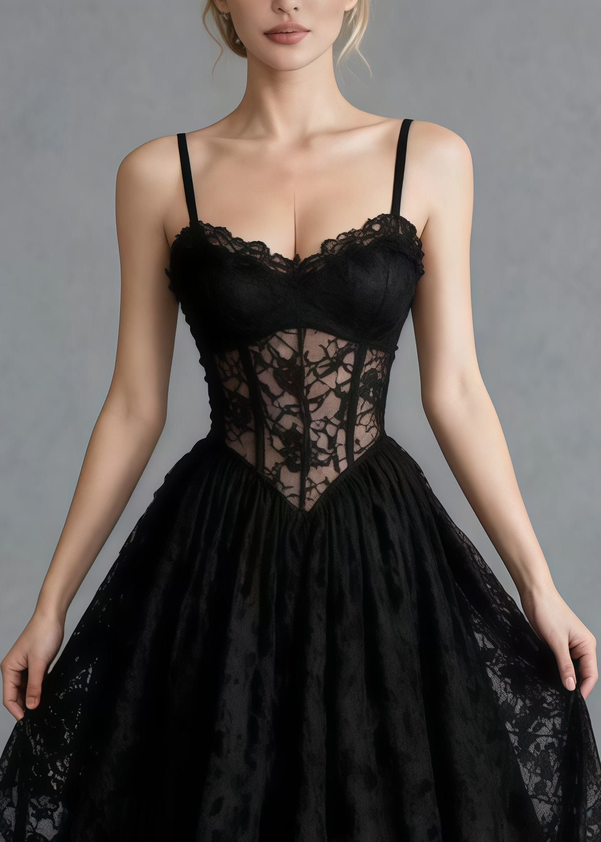 Lace Corset Bodice Spaghetti Strap Sweetheart Neck Maxi Gown - View 2