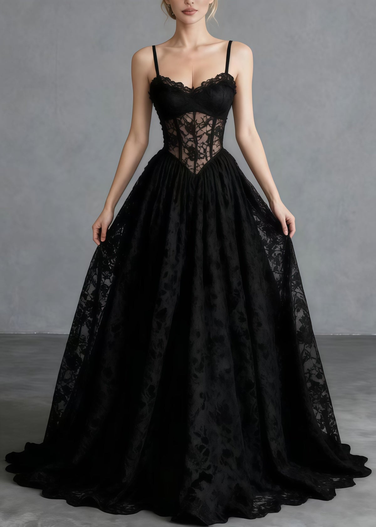 Lace Corset Bodice Spaghetti Strap Sweetheart Neck Maxi Gown - View 5