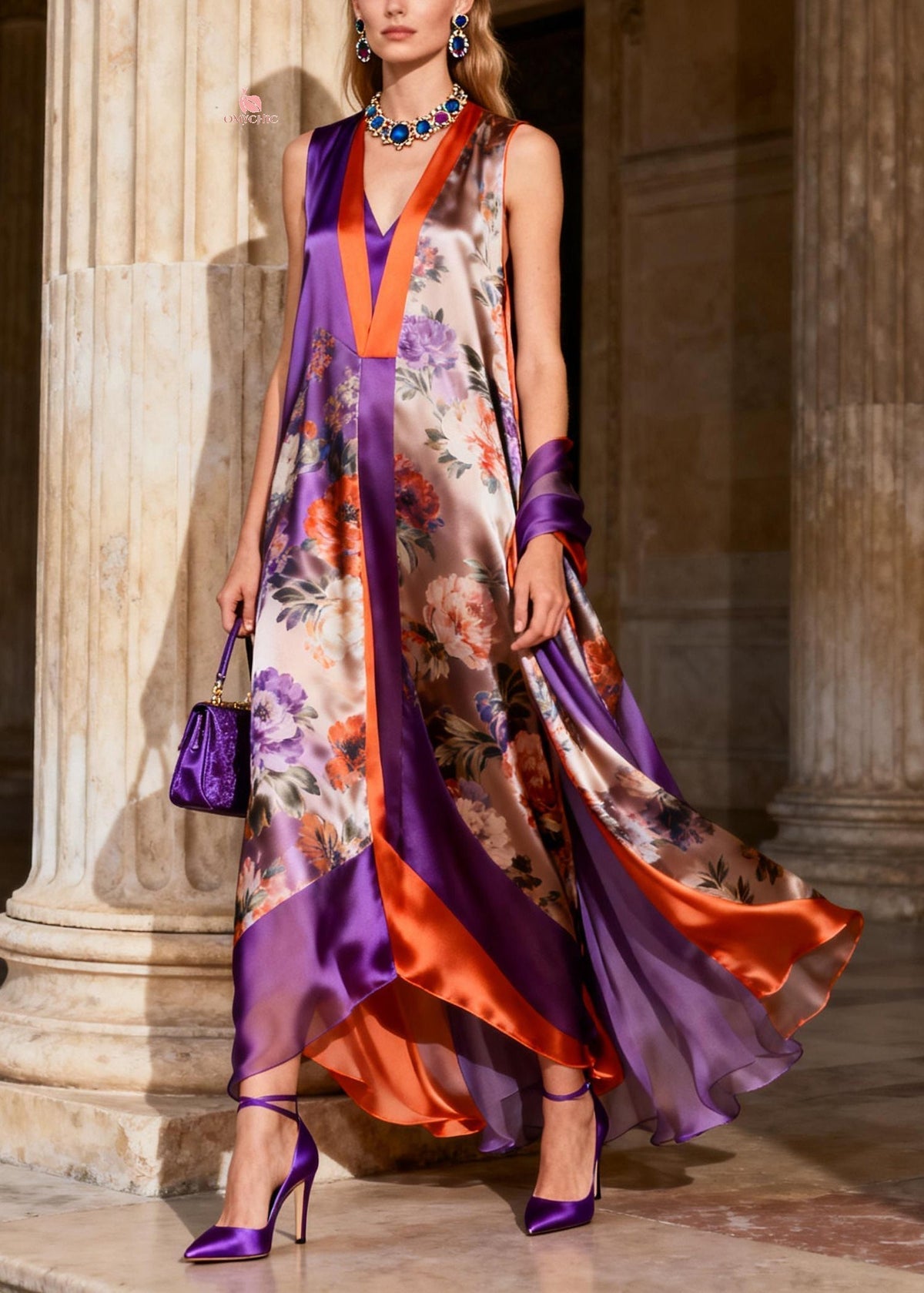 Beautiful Purple V Neck Chiffon Maxi Spaghetti Strap Dresses Summer - View 3