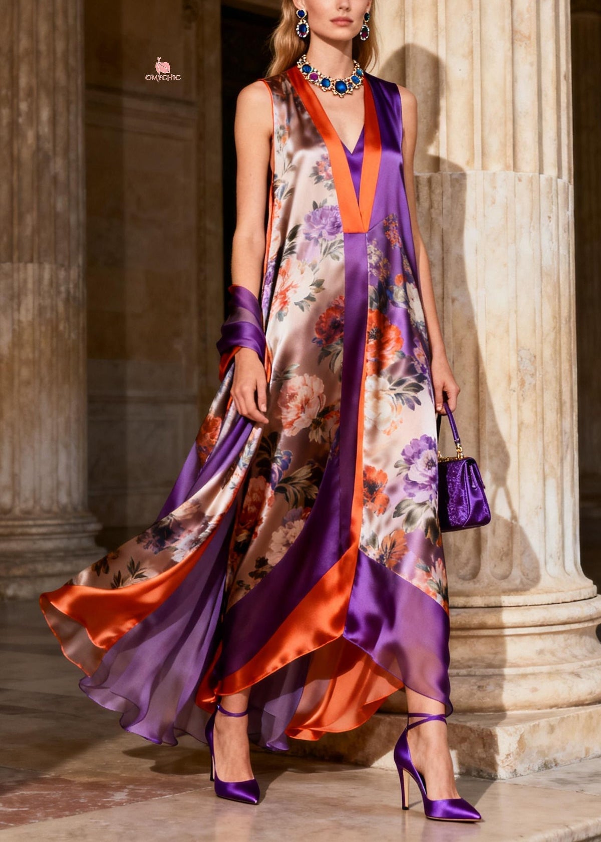 Beautiful Purple V Neck Chiffon Maxi Spaghetti Strap Dresses Summer - View 5