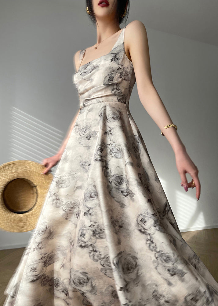 Beautiful Square Collar Zippered Print Chiffon Maxi Dresses Sleeveless - View 2