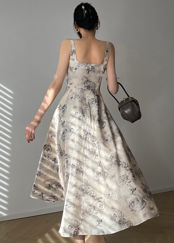Beautiful Square Collar Zippered Print Chiffon Maxi Dresses Sleeveless - View 4