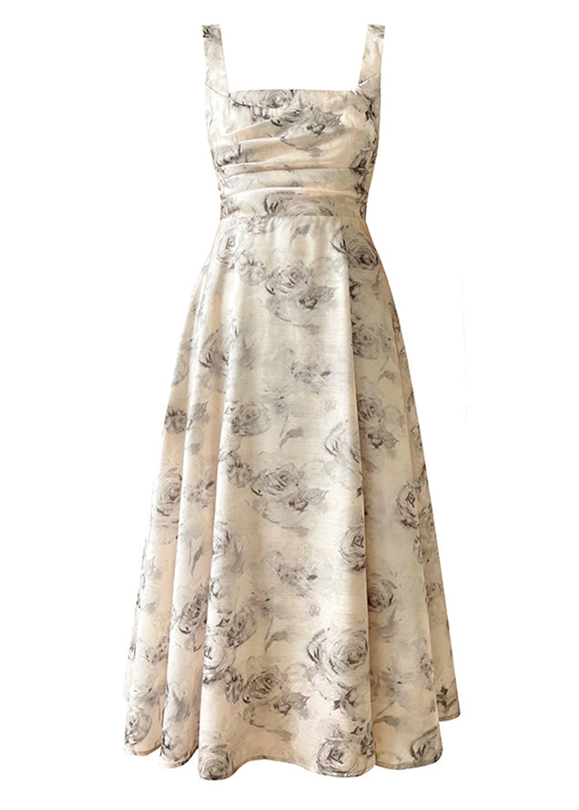 Beautiful Square Collar Zippered Print Chiffon Maxi Dresses Sleeveless - View 5