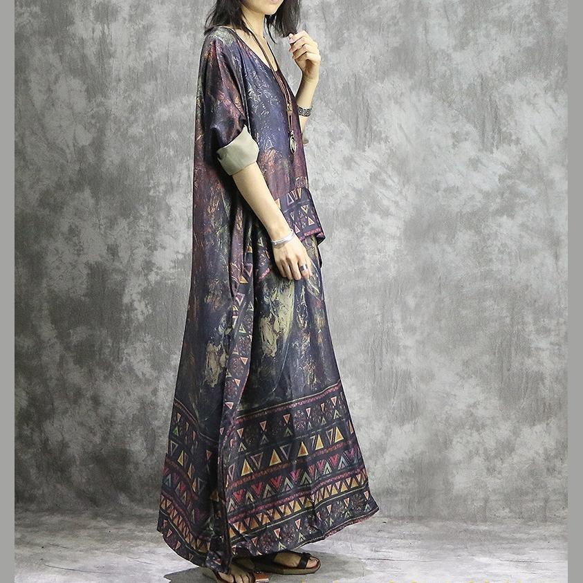 Geometric Border Abstract Print Layered Asymmetrical Maxi Dress - View 3