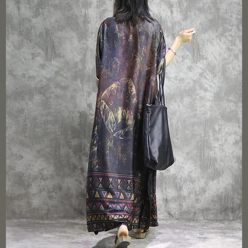 Geometric Border Abstract Print Layered Asymmetrical Maxi Dress - View 4
