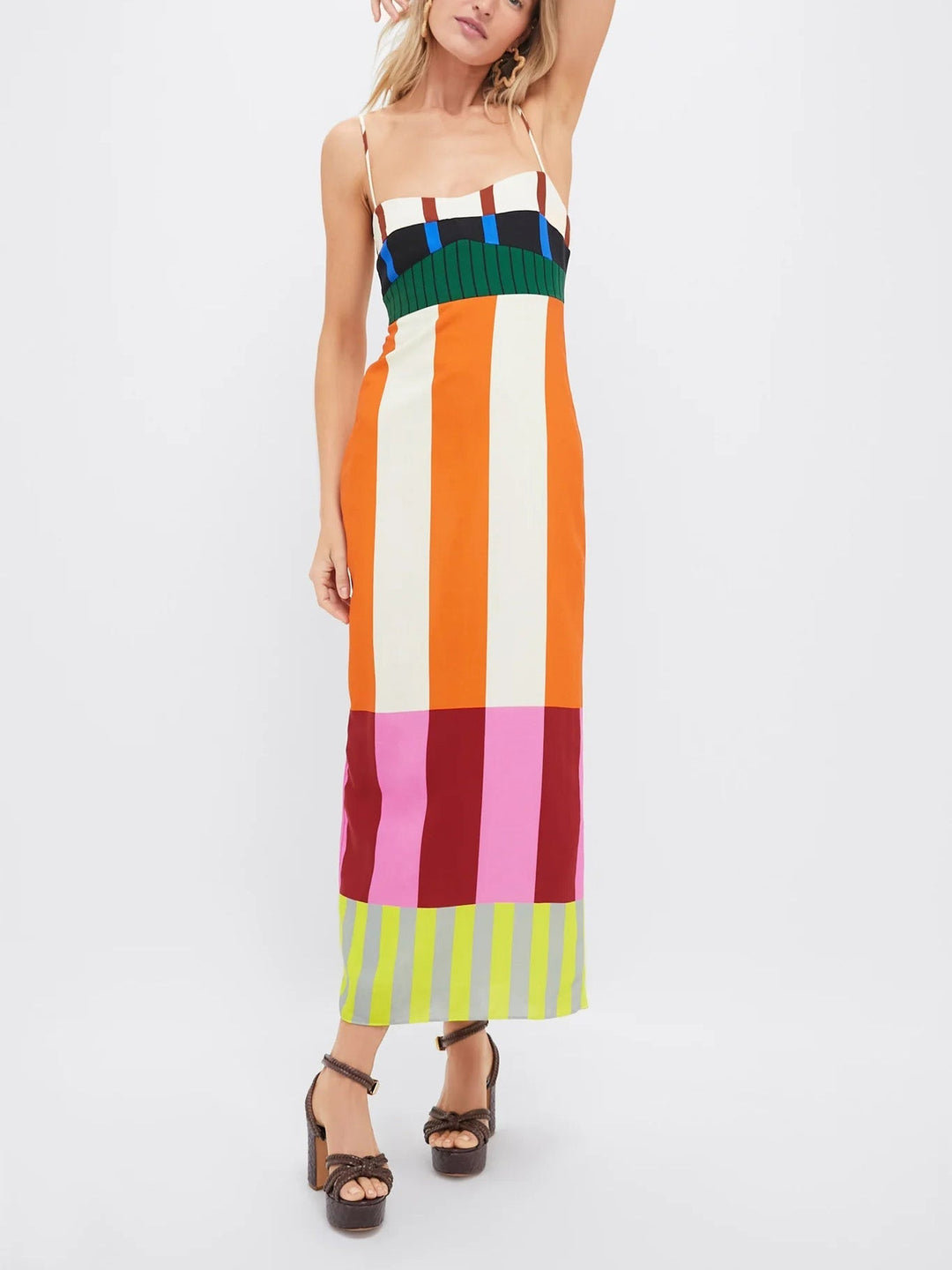 Striped Spaghetti Strap Column Maxi Dress 2