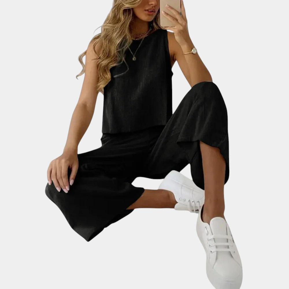Round Neck Sleeveless Tank and Wide Leg Pants Two Piece Set 3