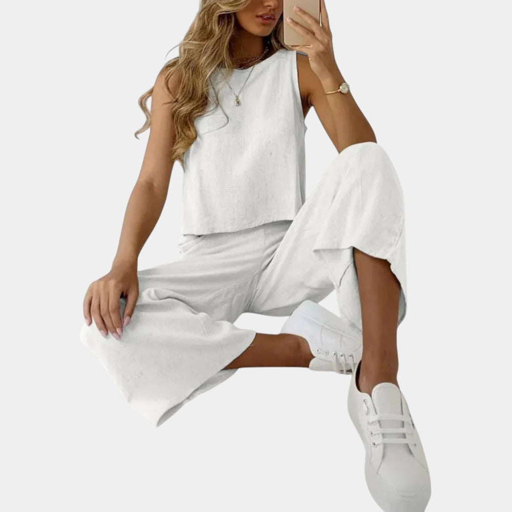 Round Neck Sleeveless Tank and Wide Leg Pants Two Piece Set 5