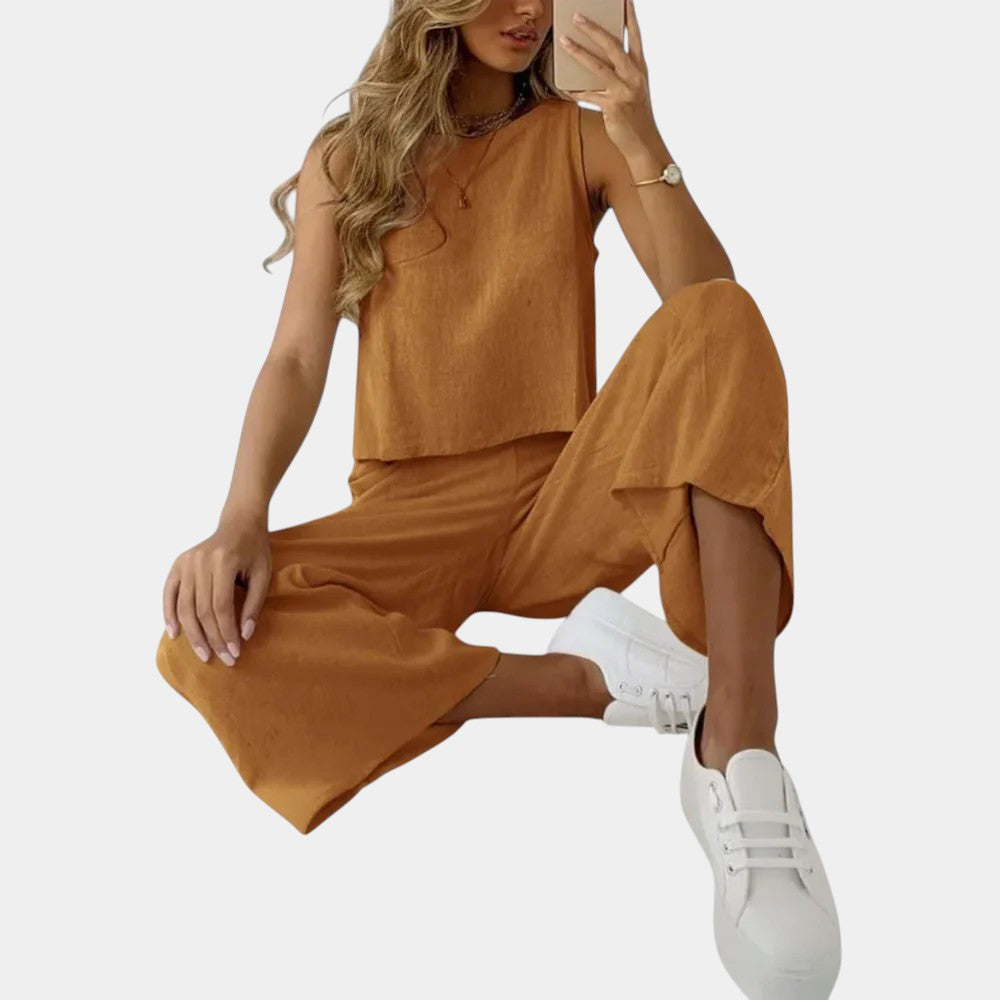 Round Neck Sleeveless Tank and Wide Leg Pants Two Piece Set 6