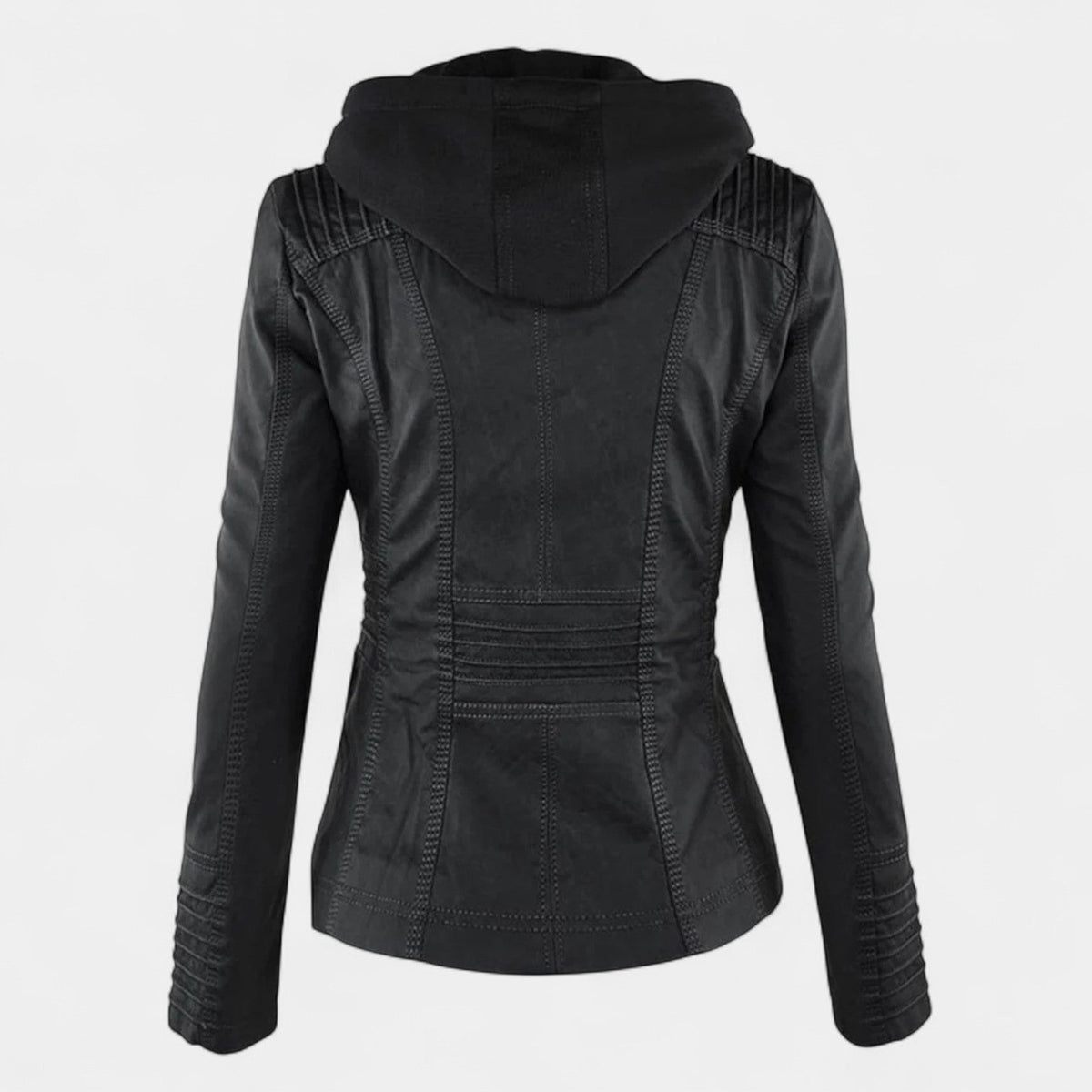 Hooded Zip Front Faux Leather Moto Jacket 6