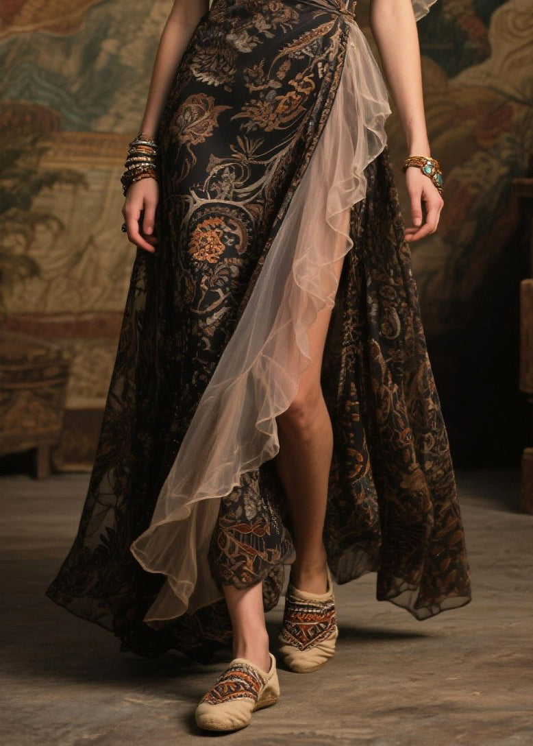 Paisley Print Wrap Deep V-Neck Sheer Butterfly Sleeve Maxi Gown - View 4