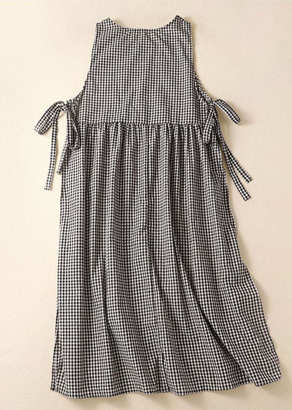Gingham Check Empire Waist Side Tie Patch Pocket Sleeveless Midi Dress - View 2