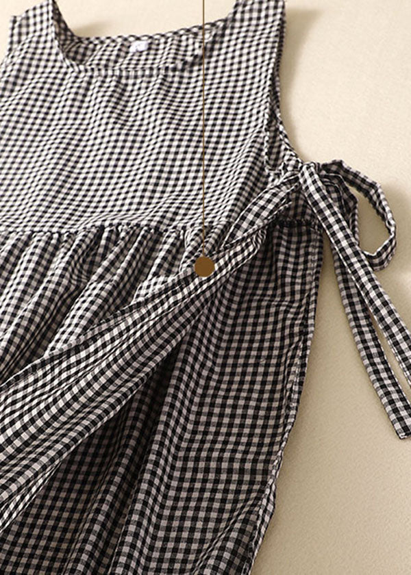Gingham Check Empire Waist Side Tie Patch Pocket Sleeveless Midi Dress - View 3