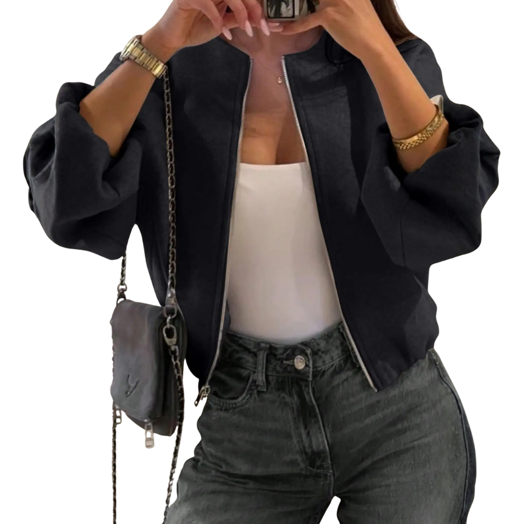 Zip Front Cropped Bomber Jacket