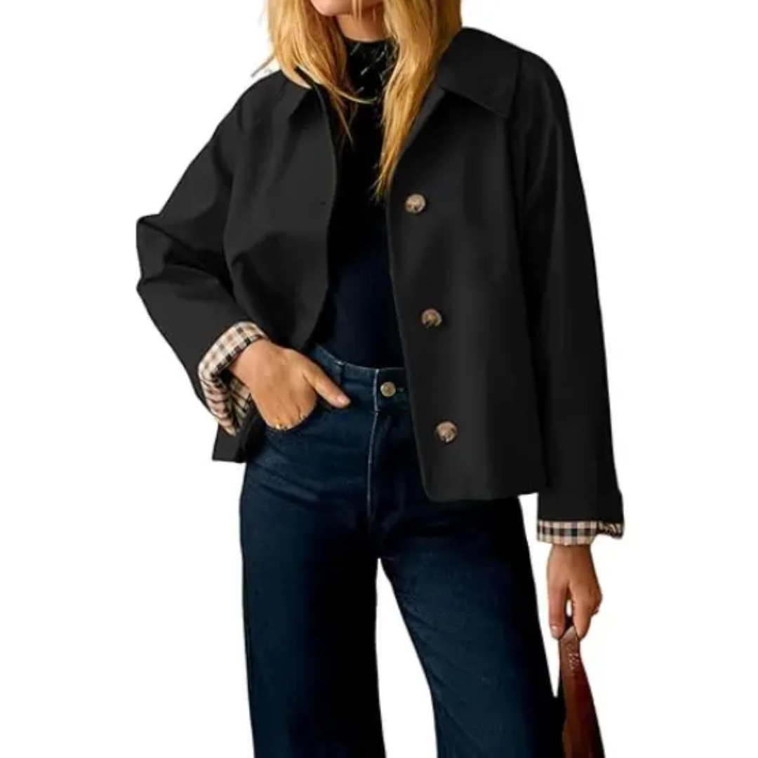 Point Collar Button Front Cropped Boxy Jacket