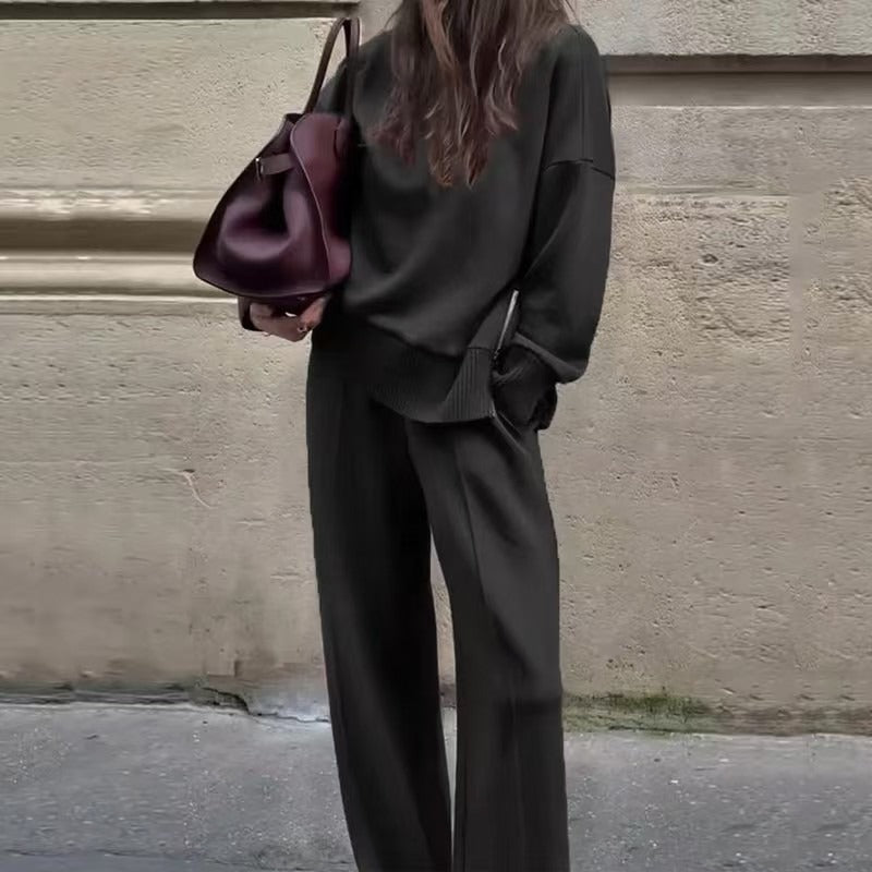 Drop Shoulder Knit Top and Wide Leg Pants Two Piece Set 11