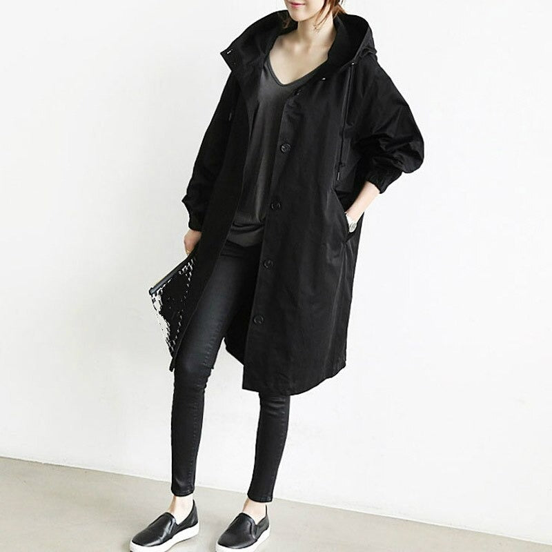 Hooded Button Front Oversized Longline Windbreaker Coat 4