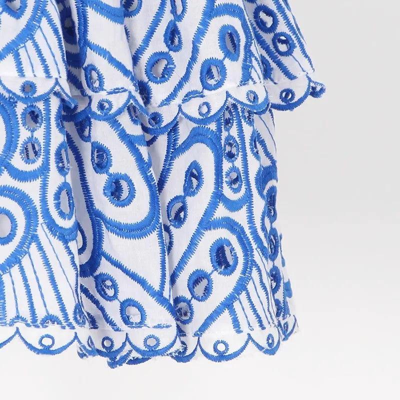Eyelet Strapless Smocked Tiered Ruffle Mini Dress - View 5