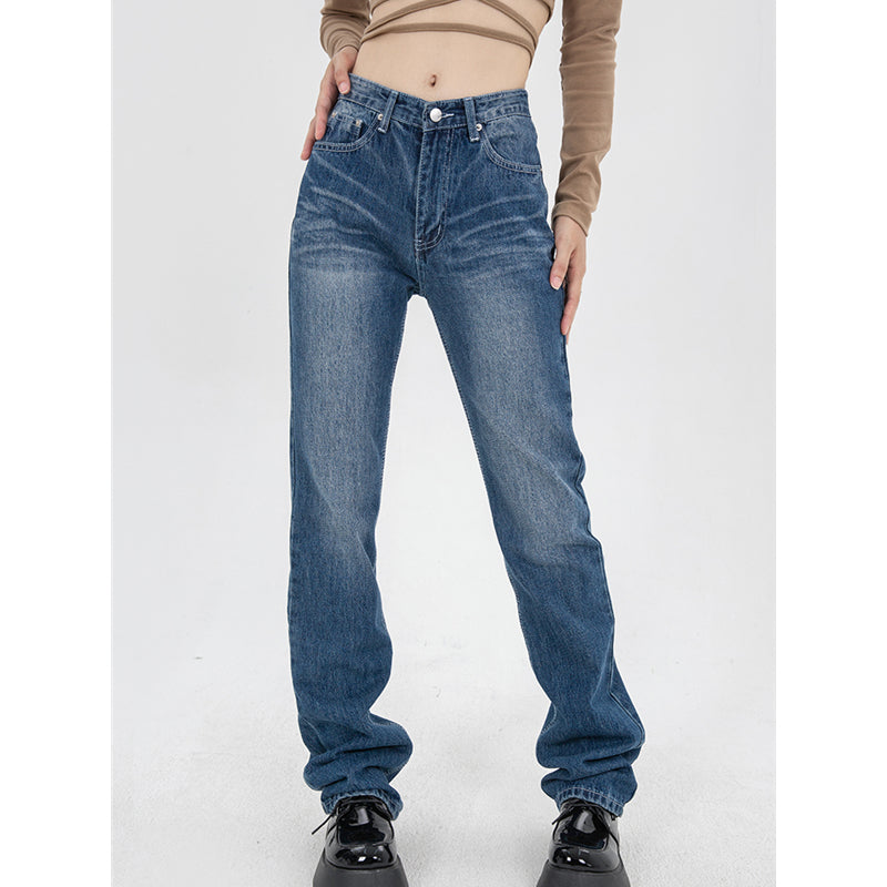 Hig Waist Loose Demin Blue Jeans