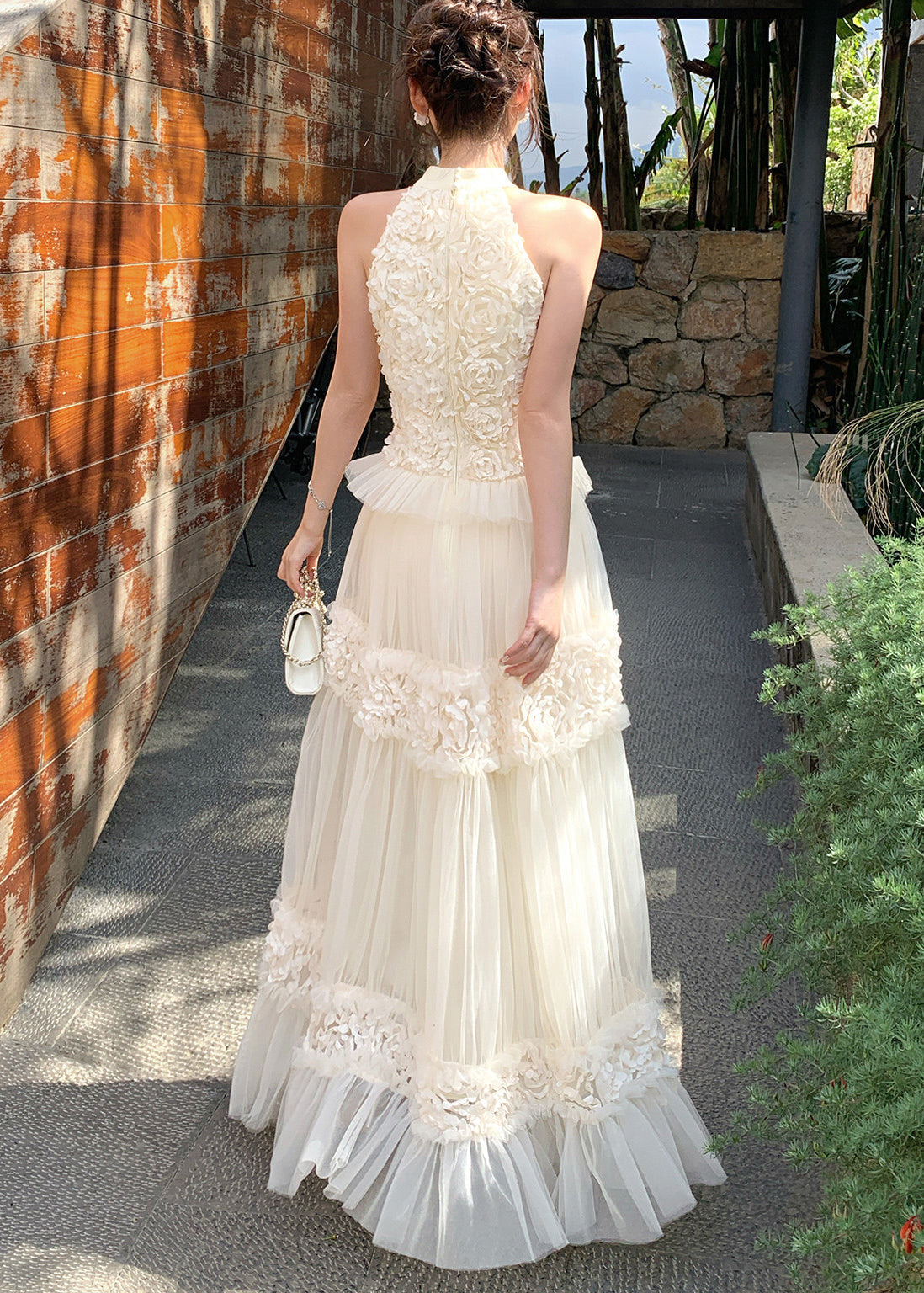 Off Shoulder Tulle Floral Maxi Dress - View 5