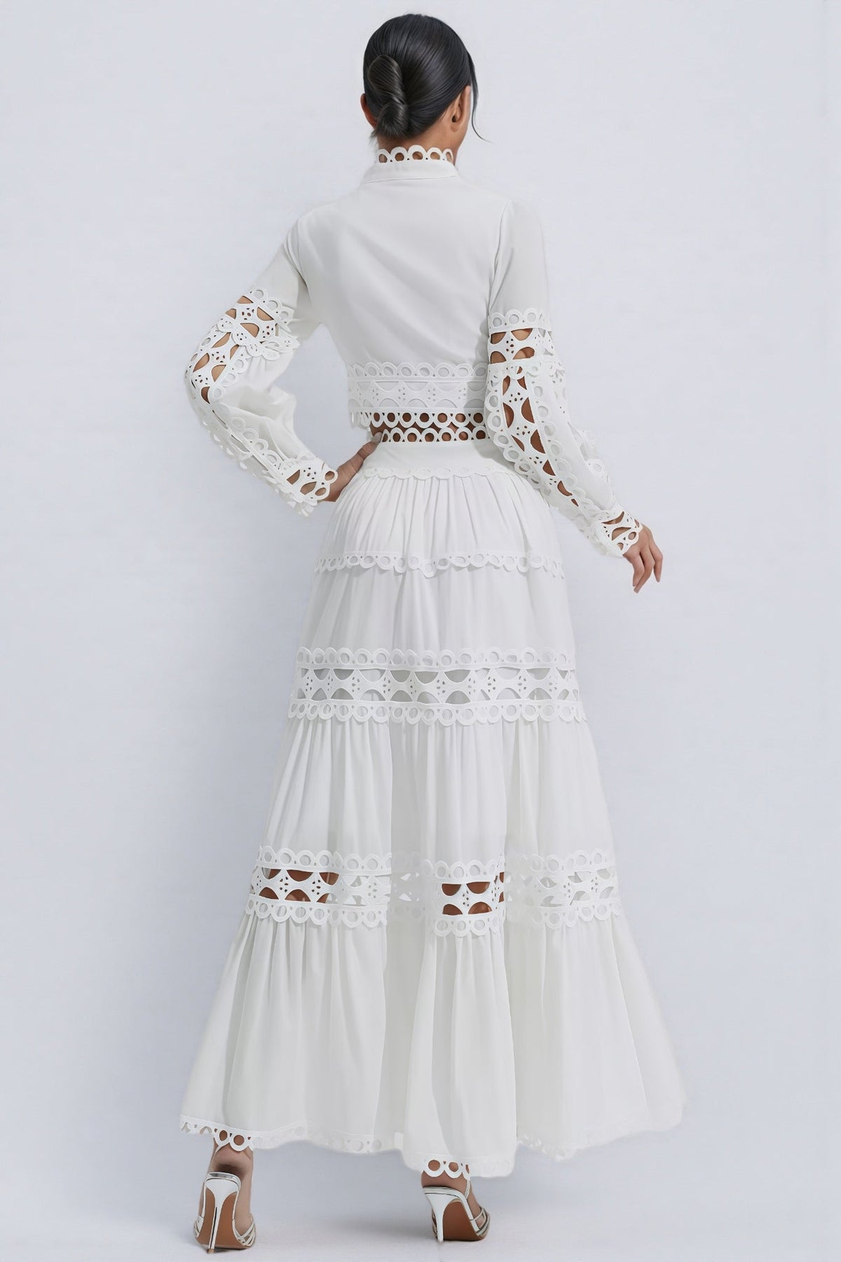 Alerolt White Lace Hollow Maxi Dress Set - View 6