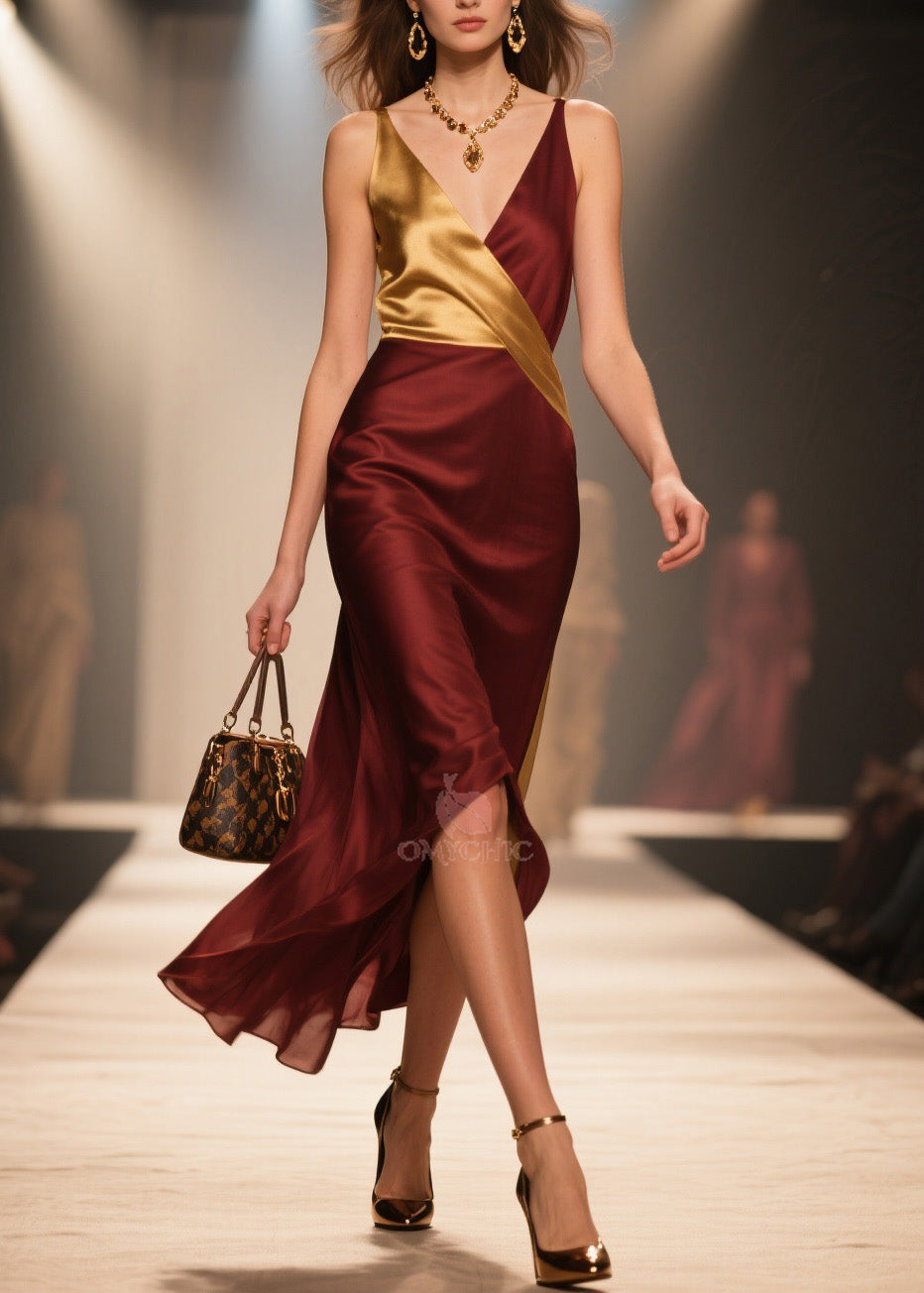 Deep V-Neck Wrap Sleeveless High Split Midi Dress - View 5