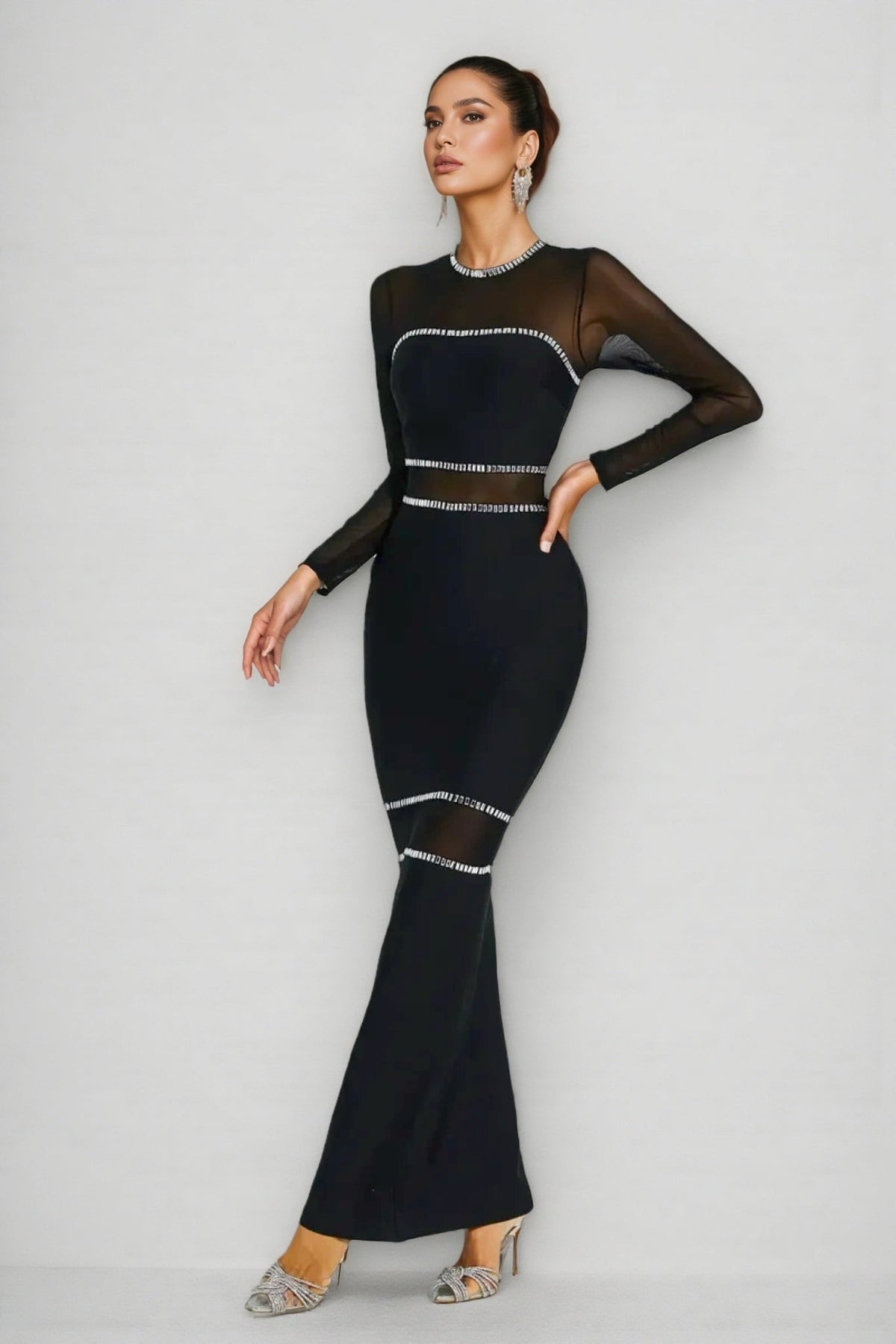 Gema Black Mesh Bandage Maxi Dress - View 6
