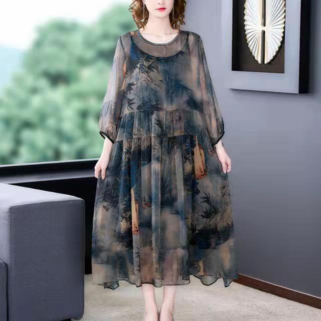 Brown Floral Maxi Dresses Plus Size Chiffon Dress - View 3