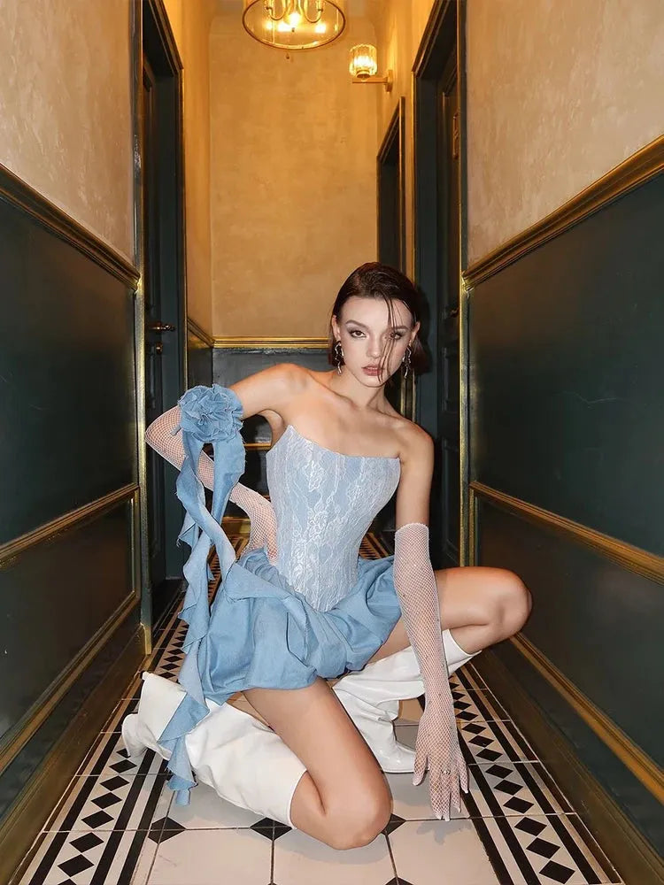Lace Strapless Ruffle Sleeve Corset Mini Dress - View 5