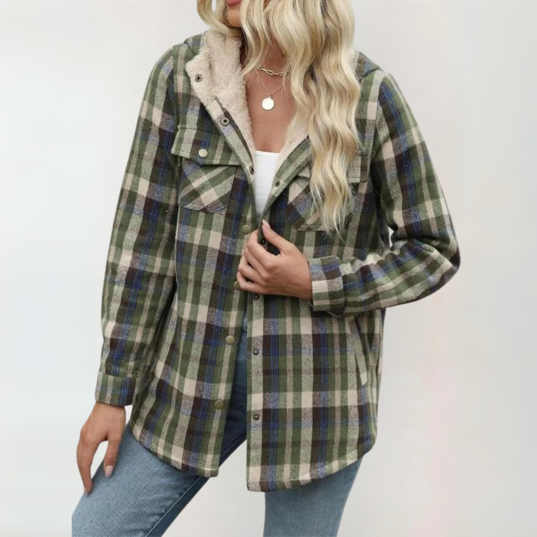 Plaid Sherpa Lined Hooded Button Front Shacket 8