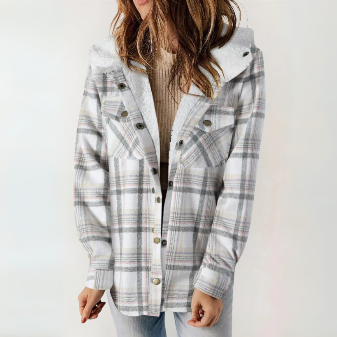 Plaid Sherpa Lined Hooded Button Front Shacket 9